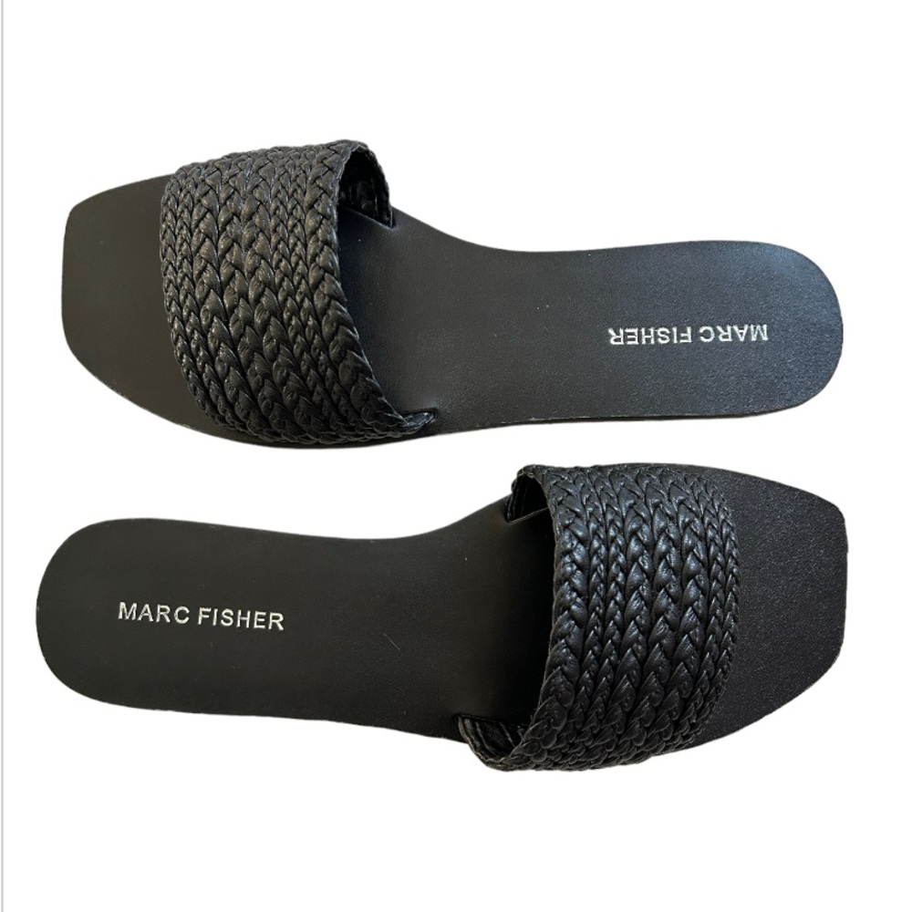 Marc Fisher Black Braided Slide Sandals